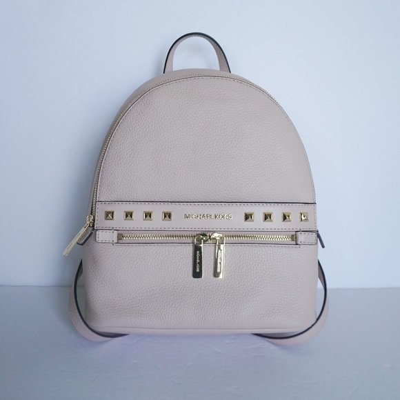Michael Kors Kenly Medium Backpack Pebbled Leather Pink Gold Toned Studs - Picture 1 of 11